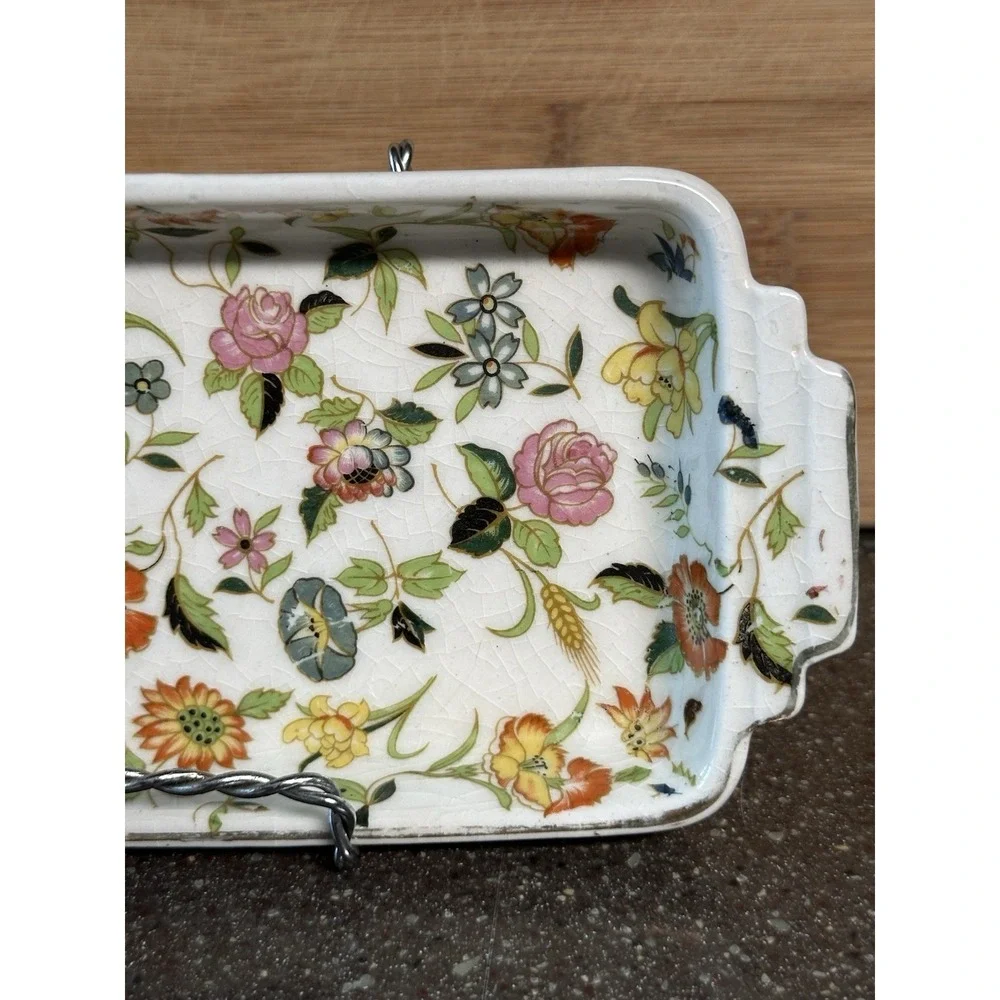 Vintage Japan Chintzware Rectangular Tray Floral Porcelain Trinket Vanity Dish